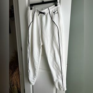 Nike Air Women's Mid-Rise Fleece Joggers White Black Trim Size M